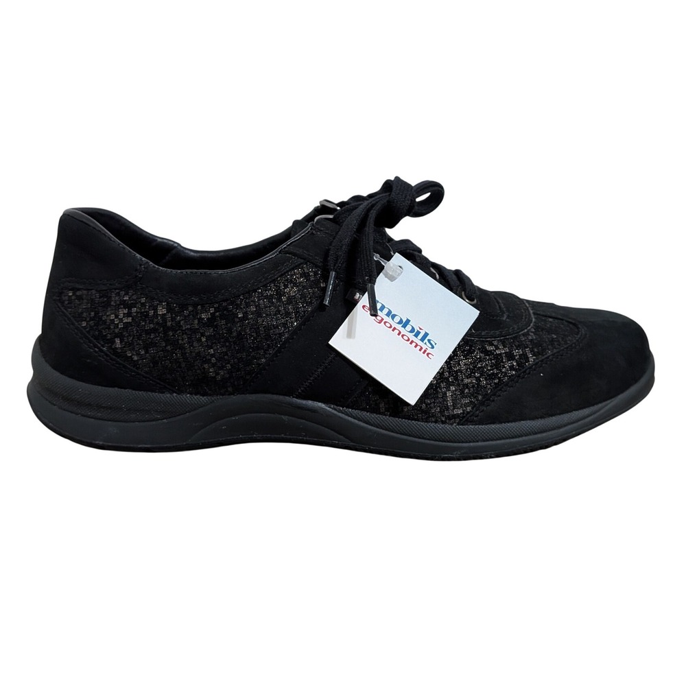 Mobils Mephisto Ergonomic Sneaker 9 Black Suede Metallic Comfort Walking Shoe